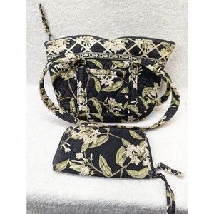 VERA BRADLEY Jasmine Black White Green Floral Purse & Wallet Retired Pattern